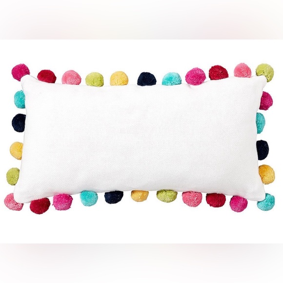 Pottery Barn PB Teen Pom Pom Accent Pillow White-Multicolor 12x24 -2 Available - Picture 1 of 9